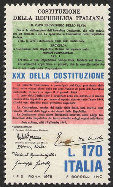 Francobolli Italia 1978 - 30° anniv. della Costituzione Italiana