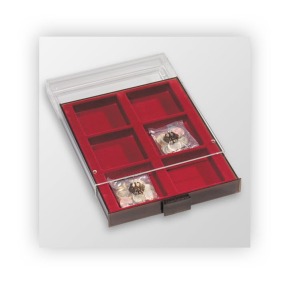 LEUCHTTURM - Box XL fumé con vassoio in floccato bordeaux a 6 caselle quadrate da 86 mm