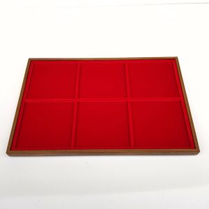 Vassoio per monete in legno e velluto rosso a 6 caselle quadrate da 98 mm 1