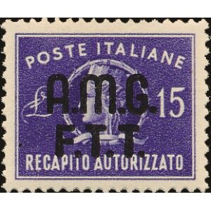1949 Recapito Autorizzato Italia Turrita formato ridotto 15 L. soprastampato su due righe 1 v. Trieste A