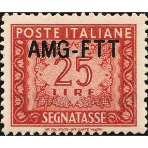 1954 Segnatasse Cifra 25 L. con trattino corto soprastampato su una riga 1 v. Trieste A